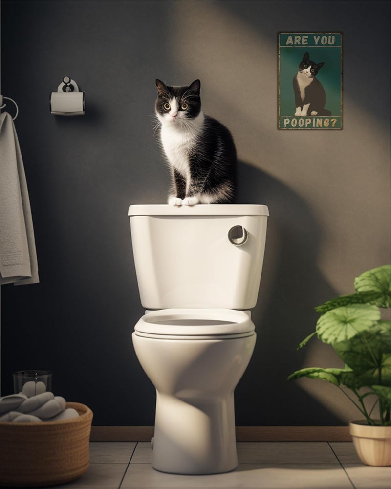 ALKB Tuxedo Cat Decor Are You Pooping Funny Metal Signs 8 x 12 Inch Black Cat Gift for Vintage Bathroom Decor - Image 3